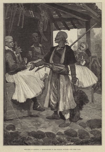 Sketches in Albania, a Bear-Fancier in the Bazaar, Scutari by Richard Caton Woodville junior